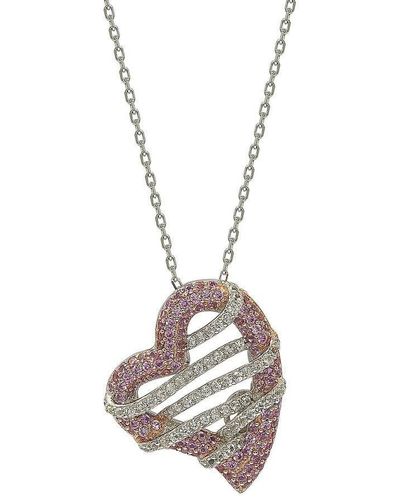 Suzy Levian Sterling Silver Sapphire And Diamond Accent Wrapped Heart Pendant - Metallic