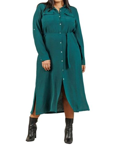 Spin Olivia Shirt Midi Dress - Green