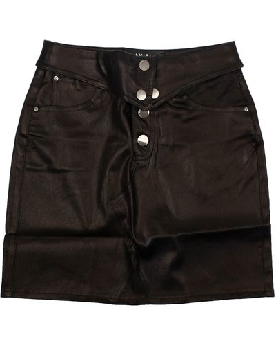 Amiri Fold-over Leather Skirt - Black