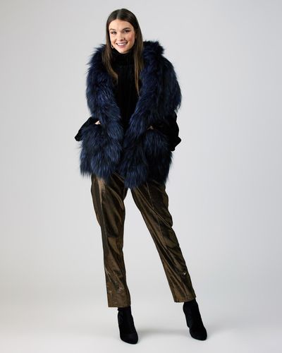 Gorski Knit Silver Fox Fur Ruffle Stole - Blue