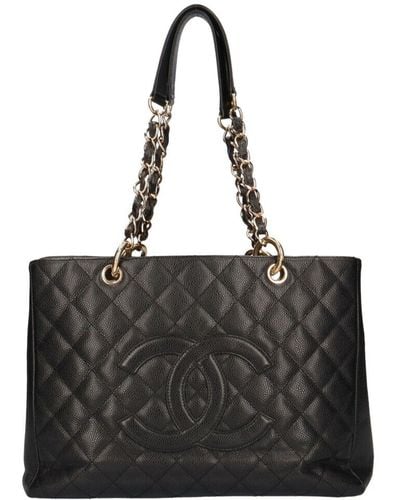 Chanel Gst (grand Shopping Tote) Leather Tote Bag (pre-owned) - Black