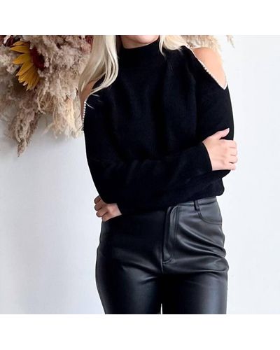 Astr Tori Pearl Cutout Sweater - Black