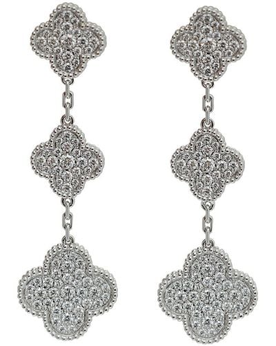 Van Cleef & Arpels 18k Gold Diamonds Magic Alhambra 3 Motifs Earrings - White