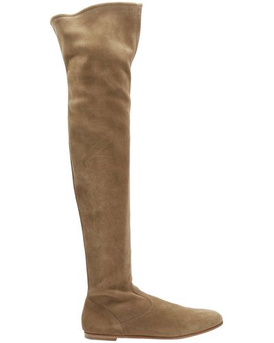 Gianvito Rossi Camoscio Suede Flat Thigh High Boots - Brown