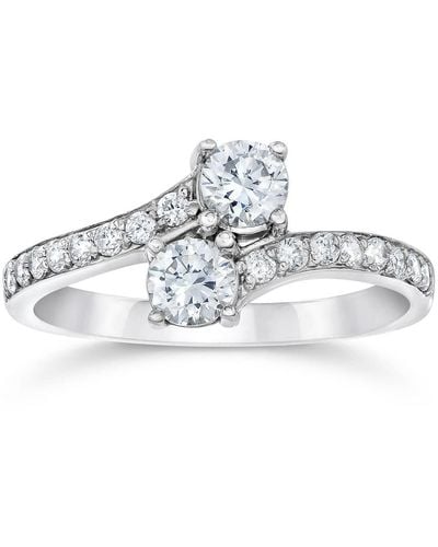 Pompeii3 1 3/4 Ct 2-stone Forever Us Lab Grown Diamond Engagement Ring 14k White Gold - Metallic