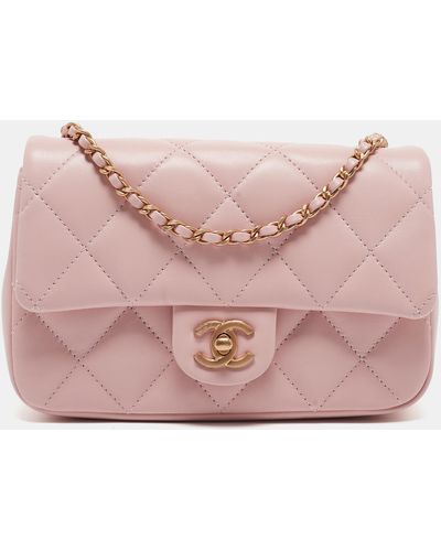 Chanel Quilted Leather New Mini Heart Charm Classic Flap Bag - Pink