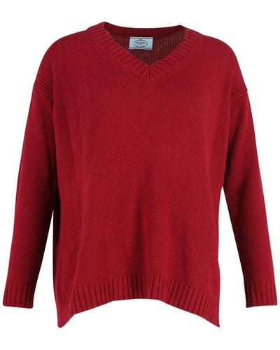 Prada Elbow Patch V-neck Sweater - Red