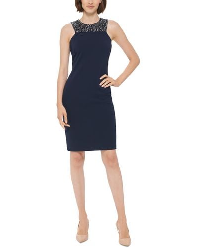 Calvin Klein Embellished Sleeveless Sheath Dress - Blue