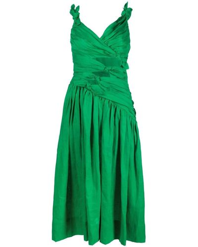 Zimmermann Tiggy Bow-detail Pleated Midi Dress - Green