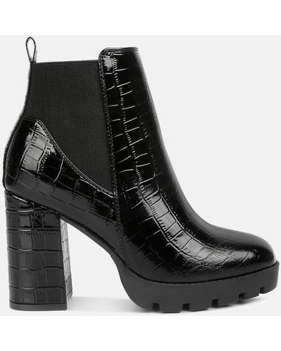 LONDON RAG Foxy Faux Leather Croc Chelsea Boots - Black