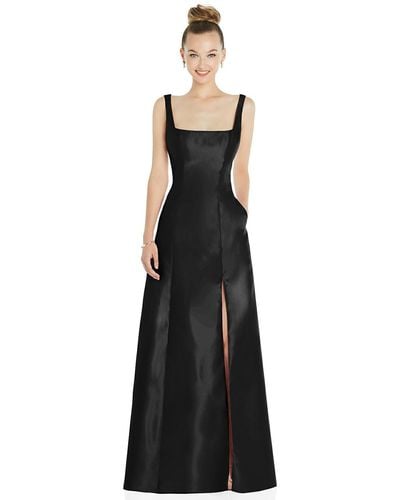 Alfred Sung Sleeveless Square-neck Princess Line Gown With Pockets - Black