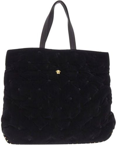 Versace New Runway Pillow Talk Velvet Quilted Foldover Clutch Tote Bag - Black