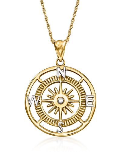 Ross-Simons 14kt Yellow Compass Pendant Necklace - Metallic