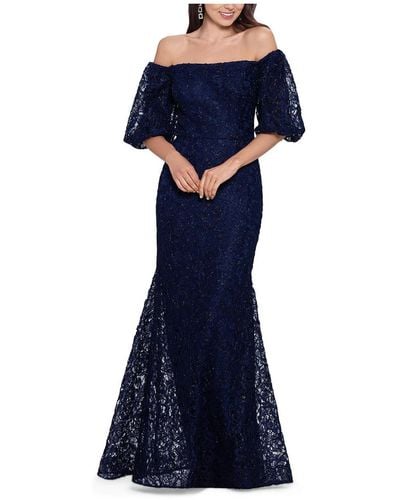 Xscape Petites Lace Maxi Evening Dress - Blue