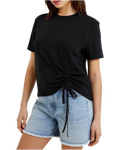 French Connection Ruched Short Sleeve Pullover Top - Black