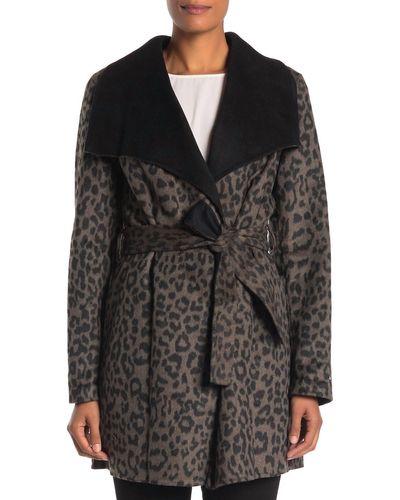 Tahari Ella Double Faced Wool Wrap Belted Coat - Black