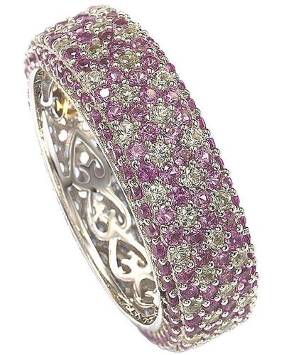 Suzy Levian Sterling Silver Sapphire And Diamond Accent Eternity Pave Ring - Metallic