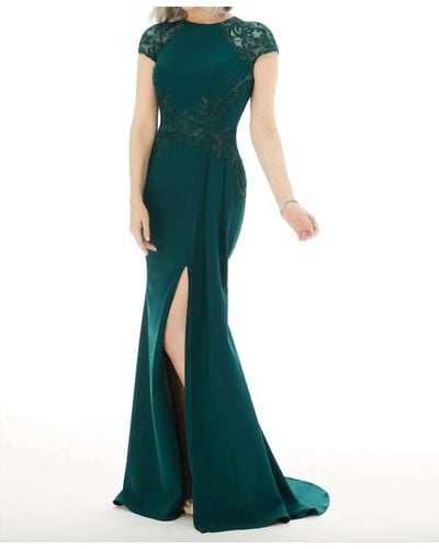 Mori Lee Mgny - Fit And Flare Evening Gown With Beading On Crepe - Green