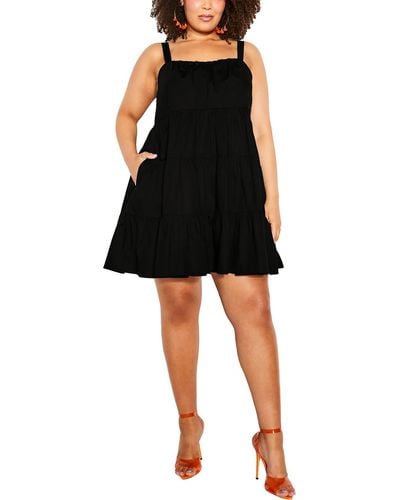 City Chic Plus Tiered Cotton Fit & Flare Dress - Black