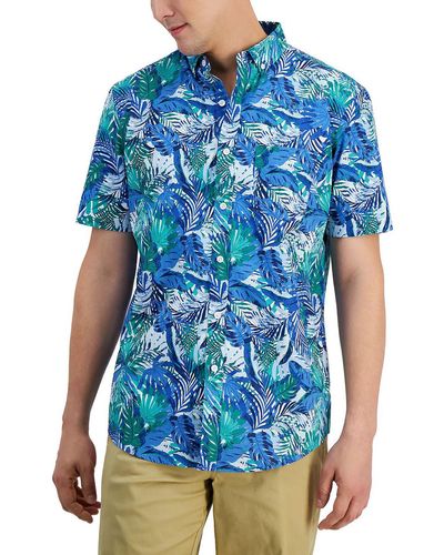 Club Room Tropical Print Classic Fit Hawaiian Print Shirt - Blue