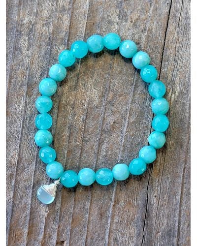 A Blonde and Her Bag Amazonite Bracelet With Chalcedony Hand-wrapped - Blue