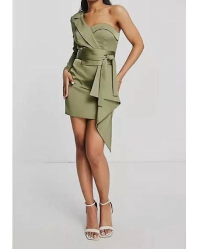 Lavish Alice Satin Mini Blazer Dress With Origami Belt - Green