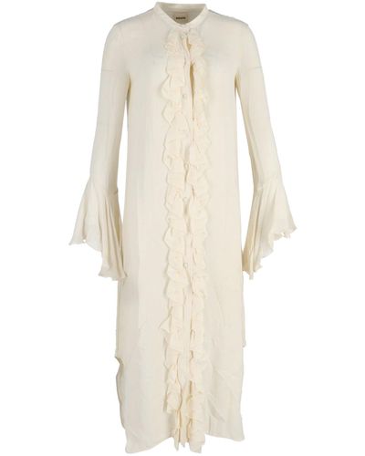 Khaite Callen Fluted-sleeve Ruffled Dress - Natural