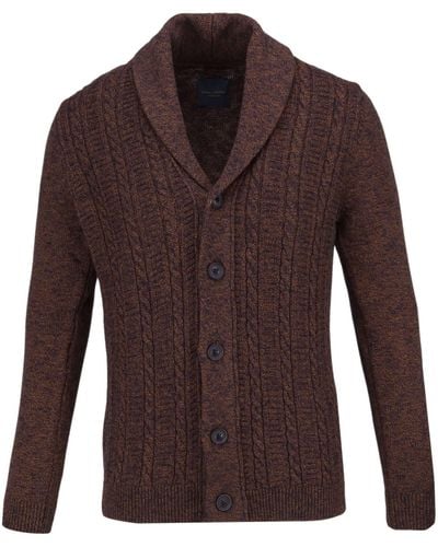 Guide London Cable Knit Shawl Collar Cardigan - Brown