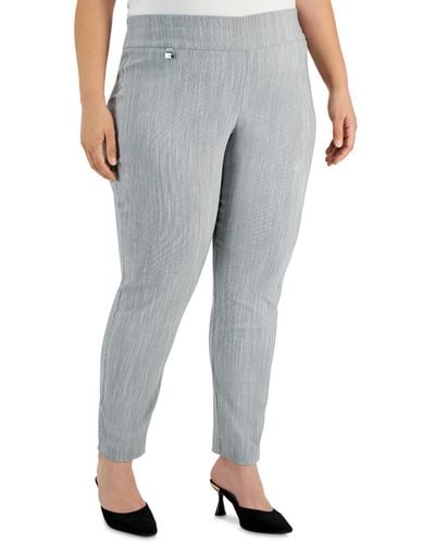 Alfani Plus Striped Rayon Skinny Pants - Gray