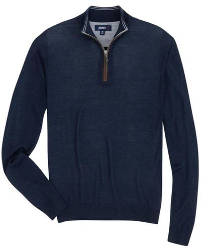 Johnnie-o Baron Wool Blend 1/4 Zip Pullover Sweater - Blue