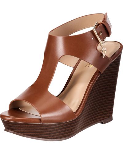 Thalia Sodi Valleri Faux Leather Ankle Strap Wedge Sandals - Brown