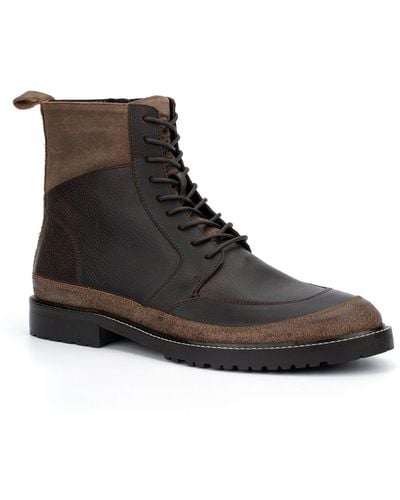 Reserved Footwear Leather Round Toe Combat & Lace-up Boots - Black
