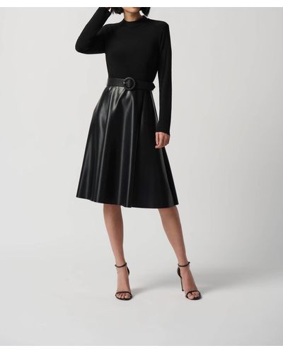 Joseph Ribkoff Solid Top Faux Leather Dress - Black