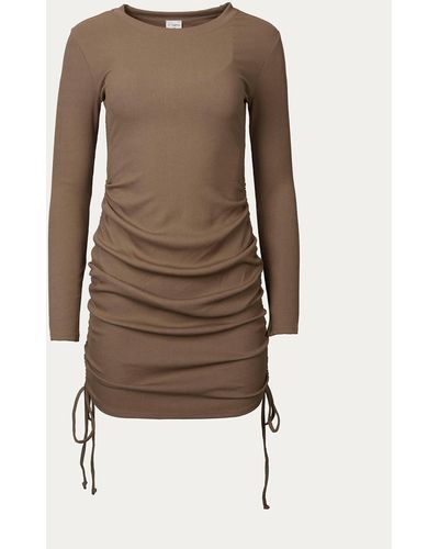 By Together Ruched Ribbed Stretch-modal Mini Dress - Brown