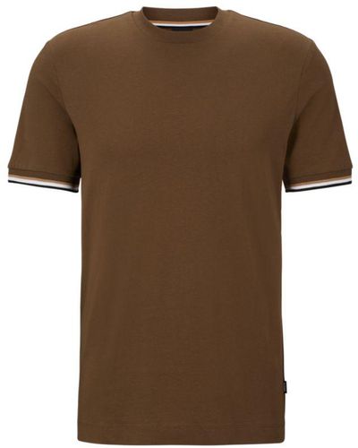 BOSS Thompson 04 Open /brown T Shirt With Signature Stripe Cuff Detail 50501097 361 Xl