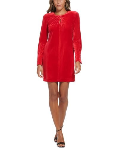 Calvin Klein Velvet Knee Sheath Dress - Red