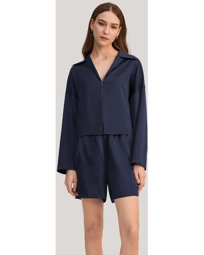LILYSILK Osmanthus Silk Pullover Pajama Set - Blue