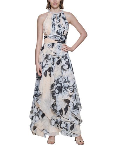 Calvin Klein Metallic Maxi Evening Dress - White