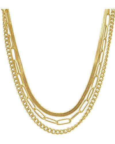 Adornia Curb Chain, Paper Clip Chain, And Herringbone Chain Necklace Set Gold - Yellow
