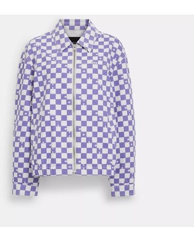 COACH Checkerboard Denim Jacket - Purple