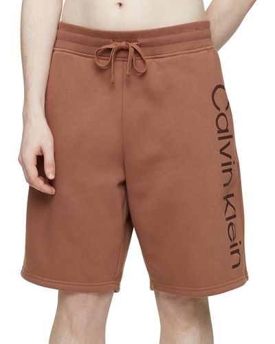 Calvin Klein Logo Fleece Casual Shorts - Brown