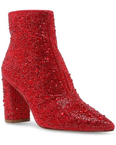 Betsey Johnson Cady Embellished Block Heel Ankle Boots - Red