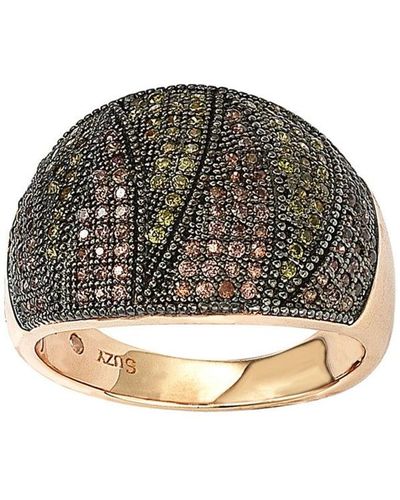 Suzy Levian Rose Gold Over Sterling Silver Cubic Zirconia Micro Pave Wide Band Ring - Metallic