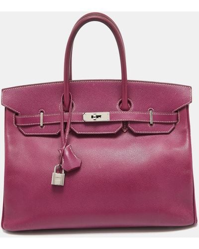Hermès Tosca/rose Tyrien Epsom Leather Palladium Finish Birkin 35 Bag - Purple