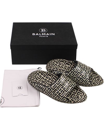 Balmain /white Quilted Calfskin Leather Monogram B-it Mules - Black