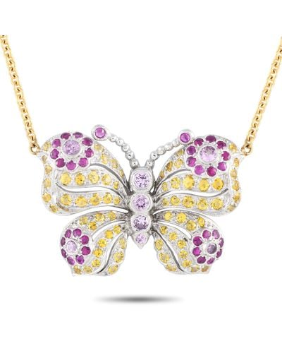 Non-Branded Lb Exclusive 18k And Yellow Gold Sapphire Butterfly Necklace Mf01-041524 - Purple