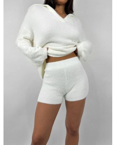 Nia Plush Knit Brief Shorts - White