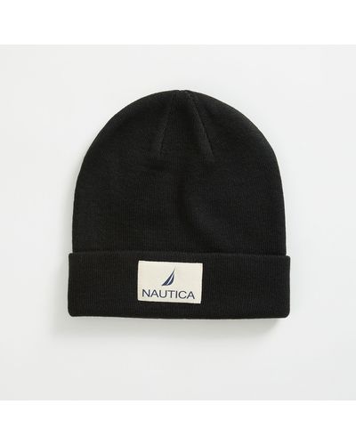 Nautica Logo Patch Cuffed Beanie - Black