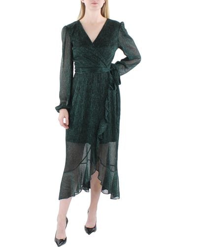 Kensie Faux Wrap Metallic Midi Dress - Green