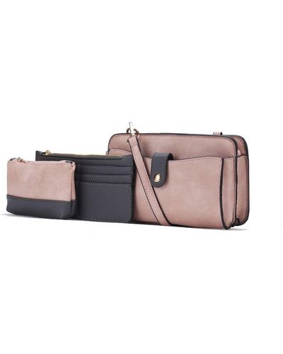 MKF Collection by Mia K Muriel Vegan Leather Crossbody Bag With Card Holder And Small Pouch 3 Pieces - Pink